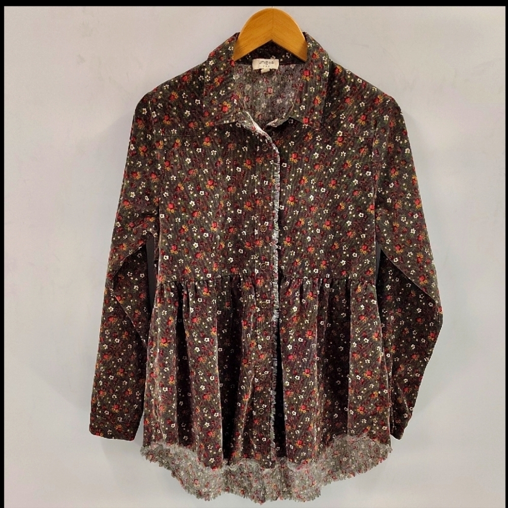 Umgee Button Down Gray Size Small Oversized Top C… - image 1